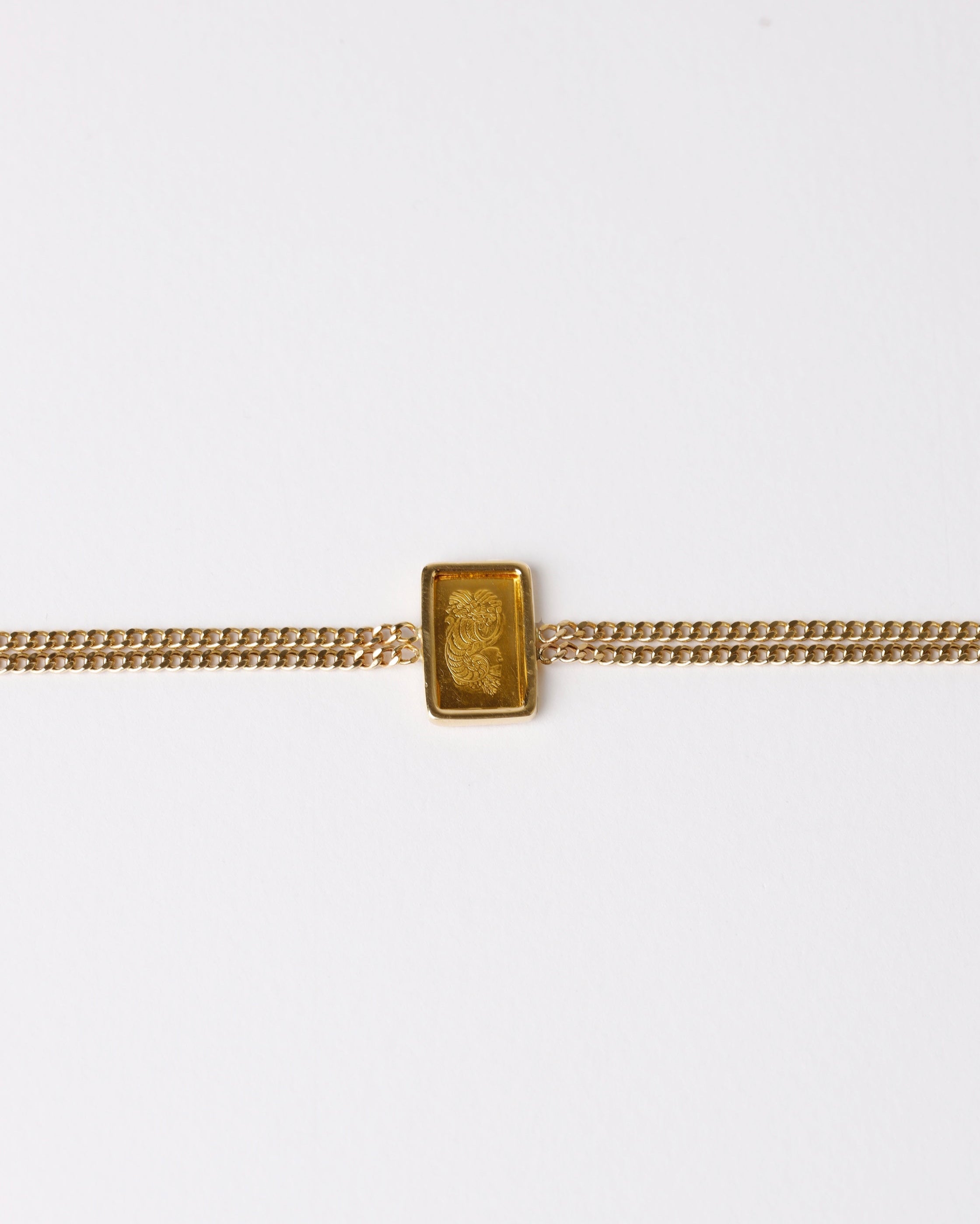 Double Curb Chain Gold Bar Bracelet