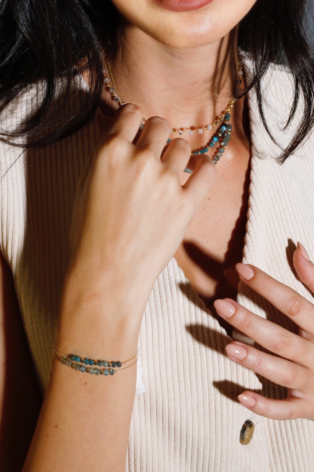 Blue Beaded Bracelet - Aurel Gold