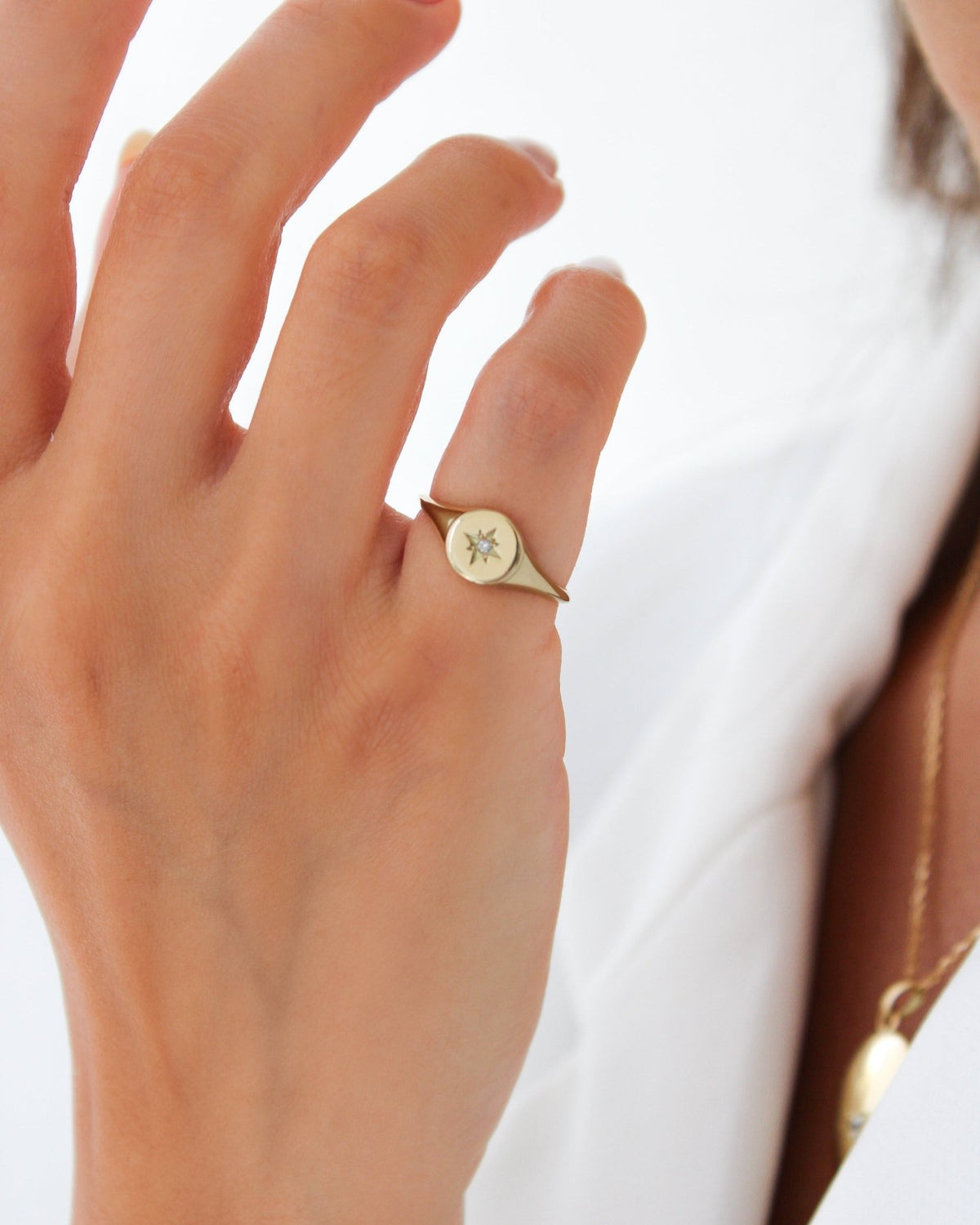 Diamond Star Signet Ring - Aurel Gold