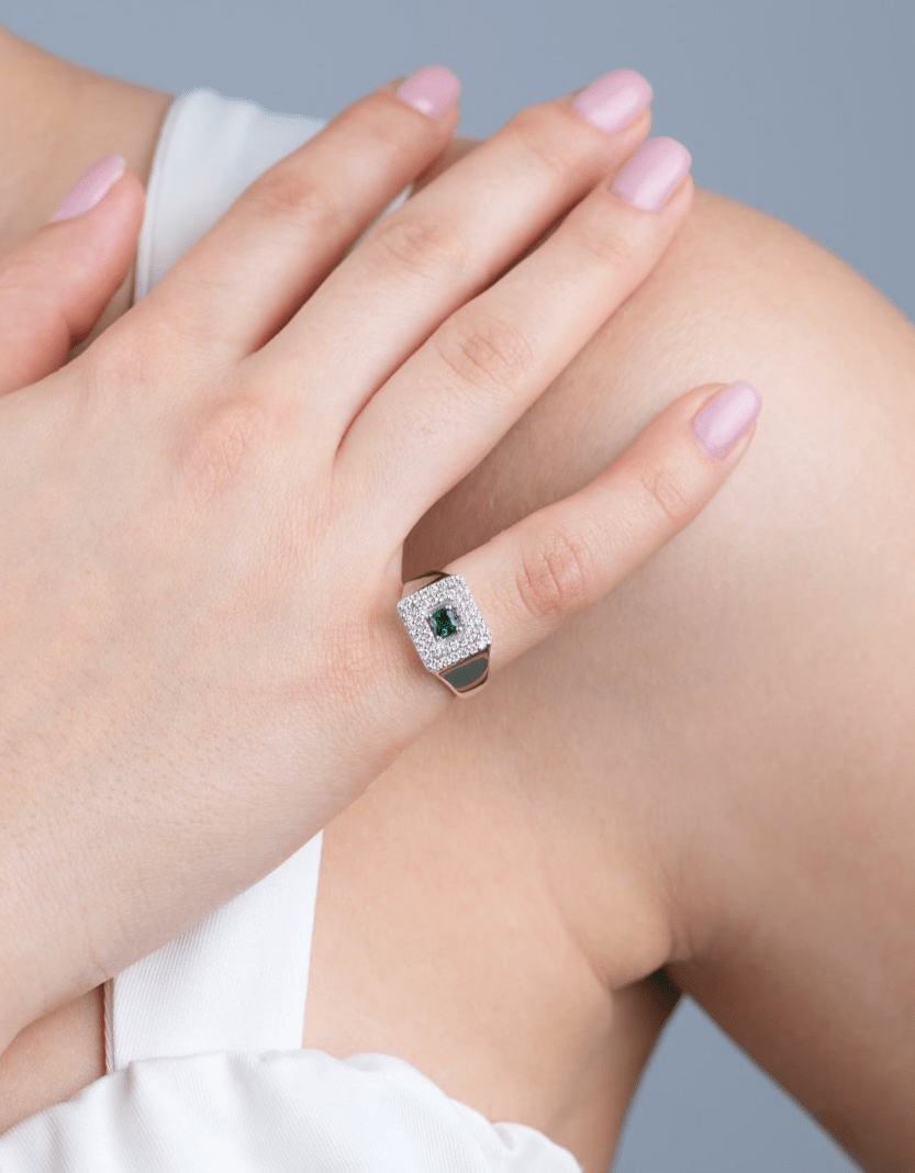 Emerald Diamond Signet Ring - Aurel Gold
