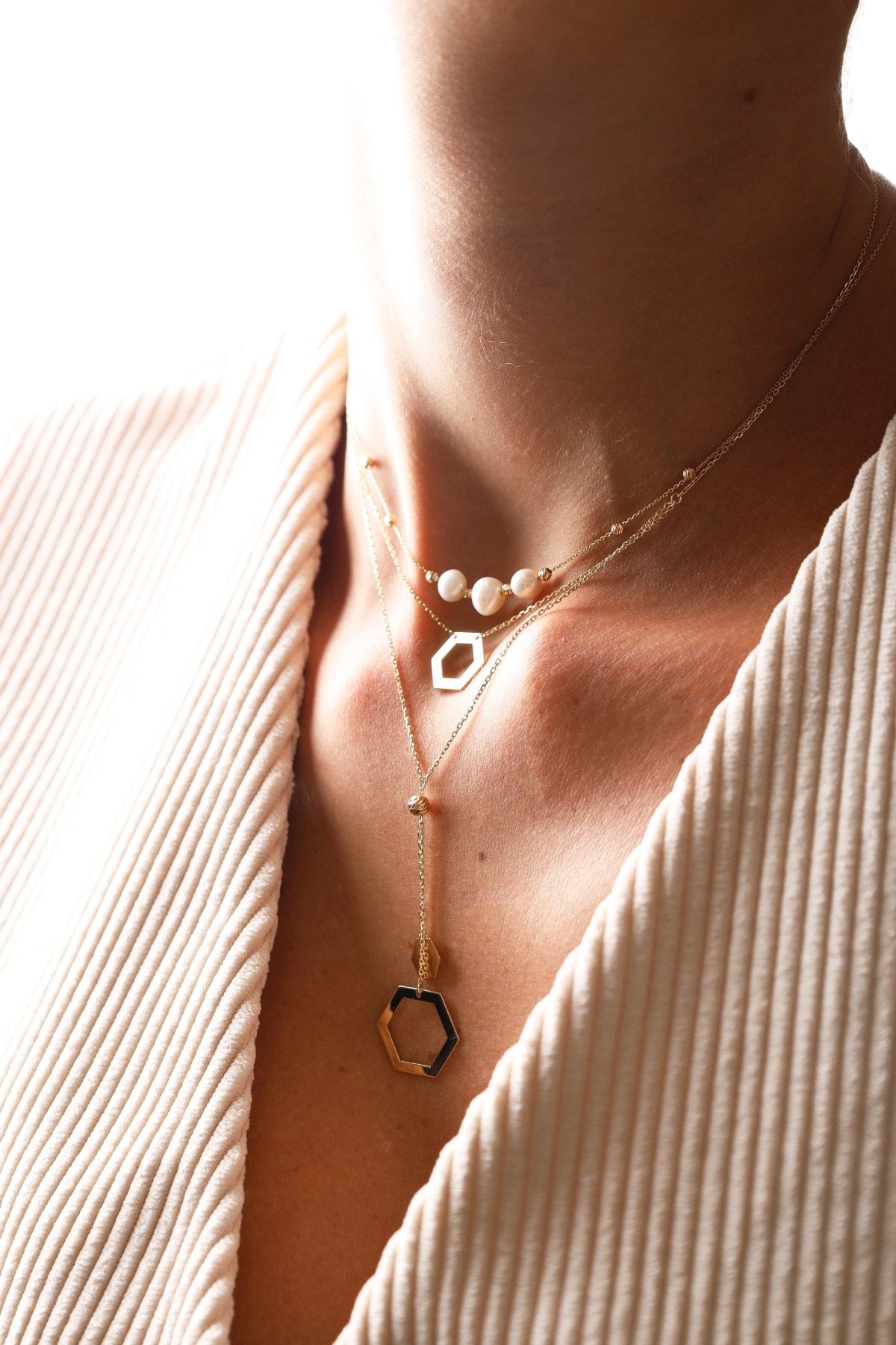 Hexagon Layered Necklace - Aurel Gold