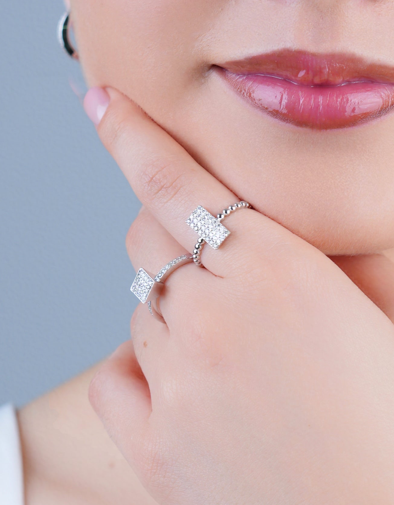 Square + Pavé Stackable Ring