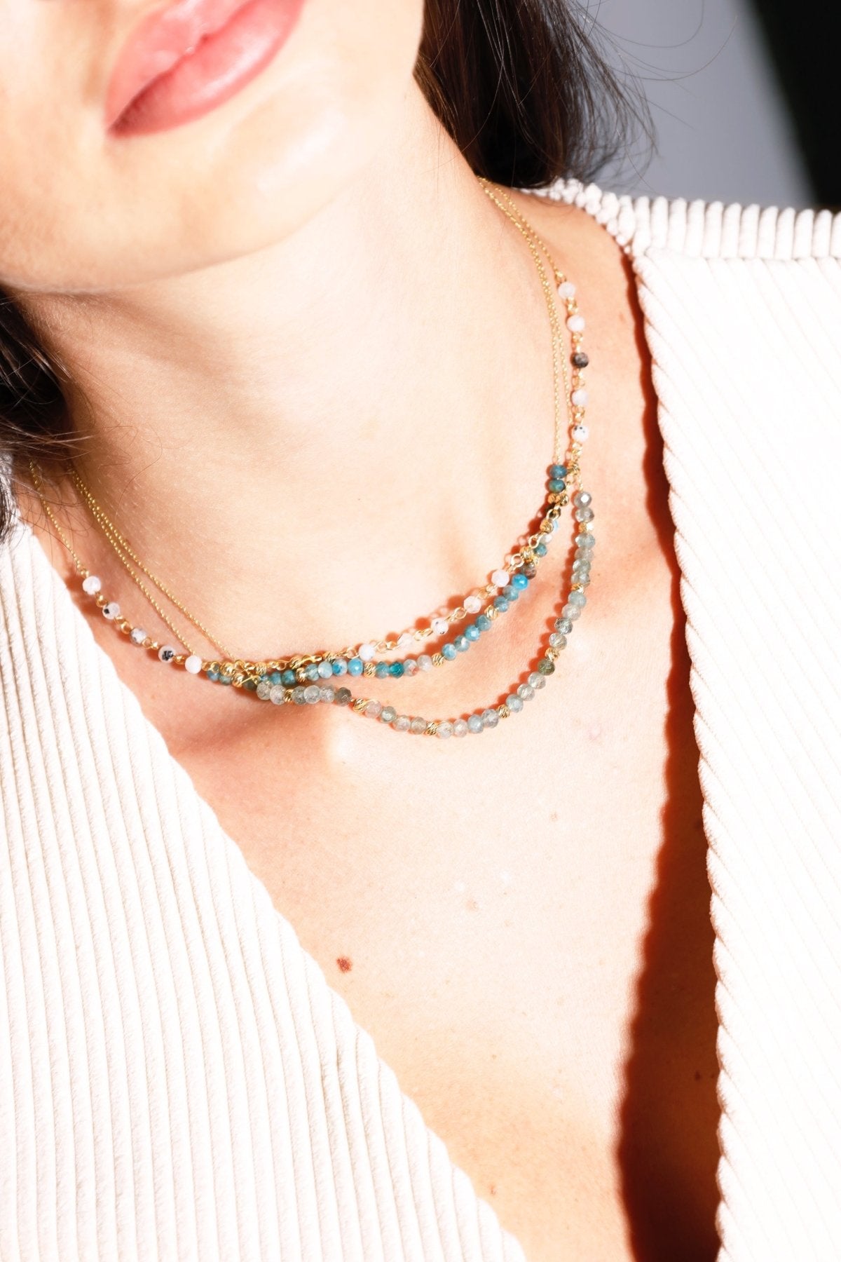 Black & White Beaded Necklace - Aurel Gold