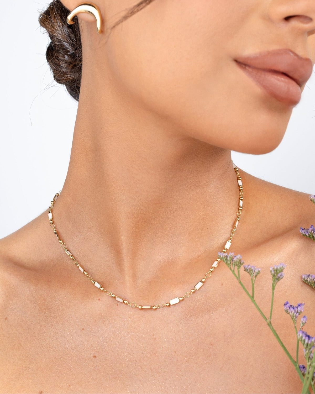 Enamel Necklace - Mother of Pearl - Aurel Gold
