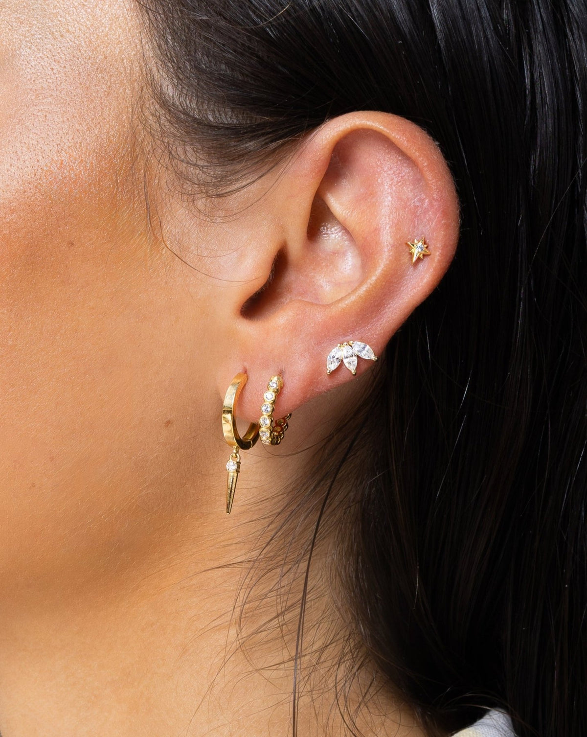 Triple Marquise Stud - Aurel Gold